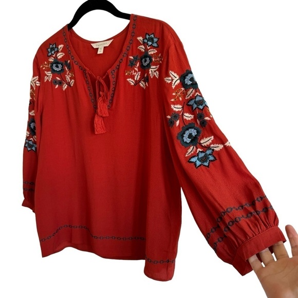 Garnet Hill Embroidered-Yoke Bishop-Sleeve Blouse, Size XS - Picture 6 of 10